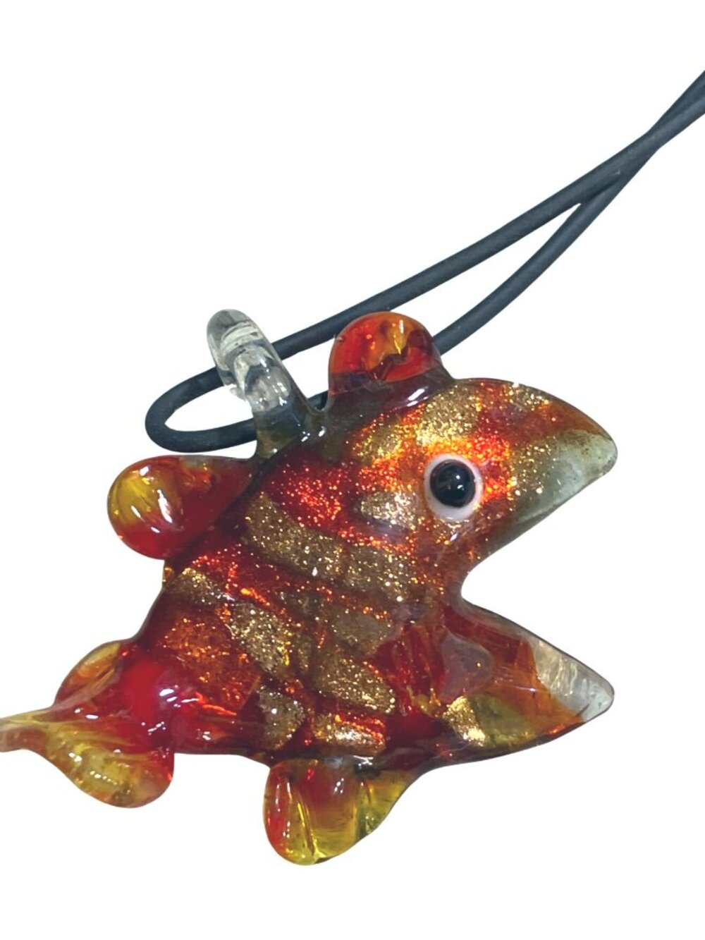 Glass Fish Pendant Necklace With Black Cord And Lobster Clasp